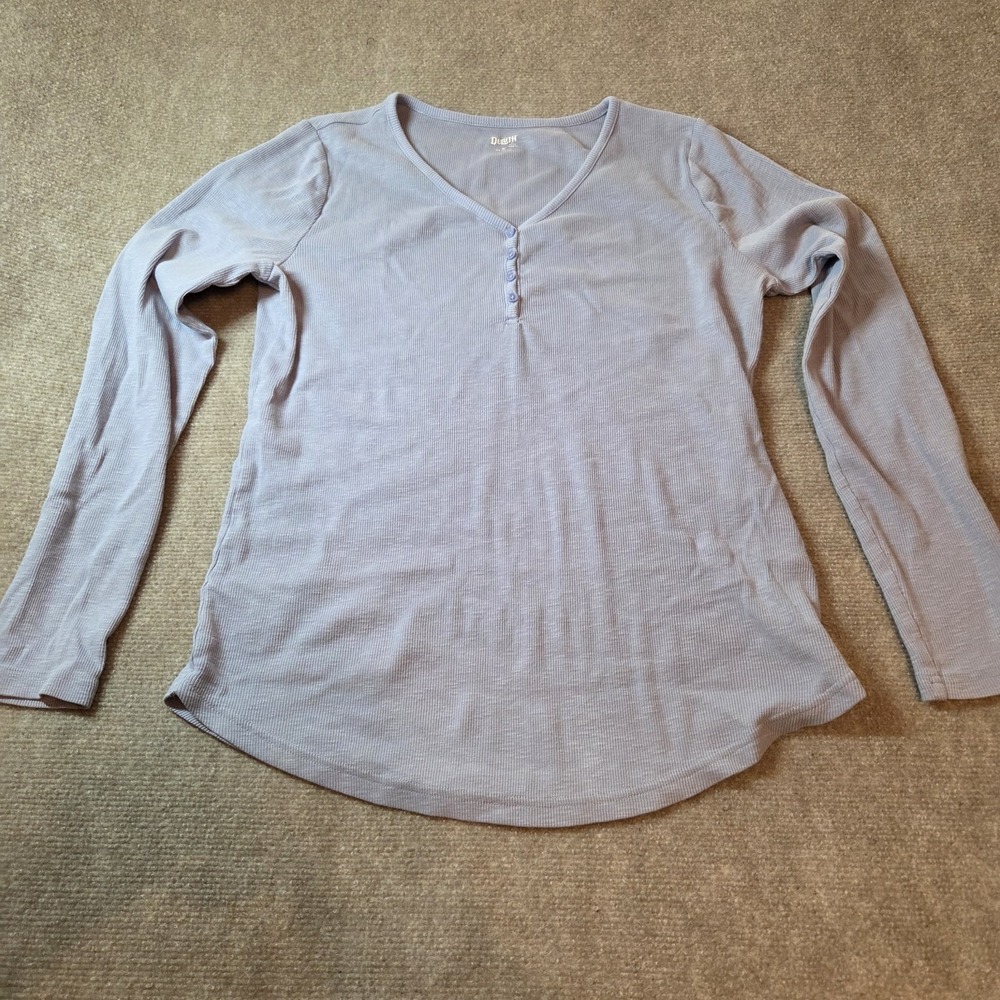 Duluth Trading Co Womens Gray Ribbed Henley Long Sleeve Shirt Medium